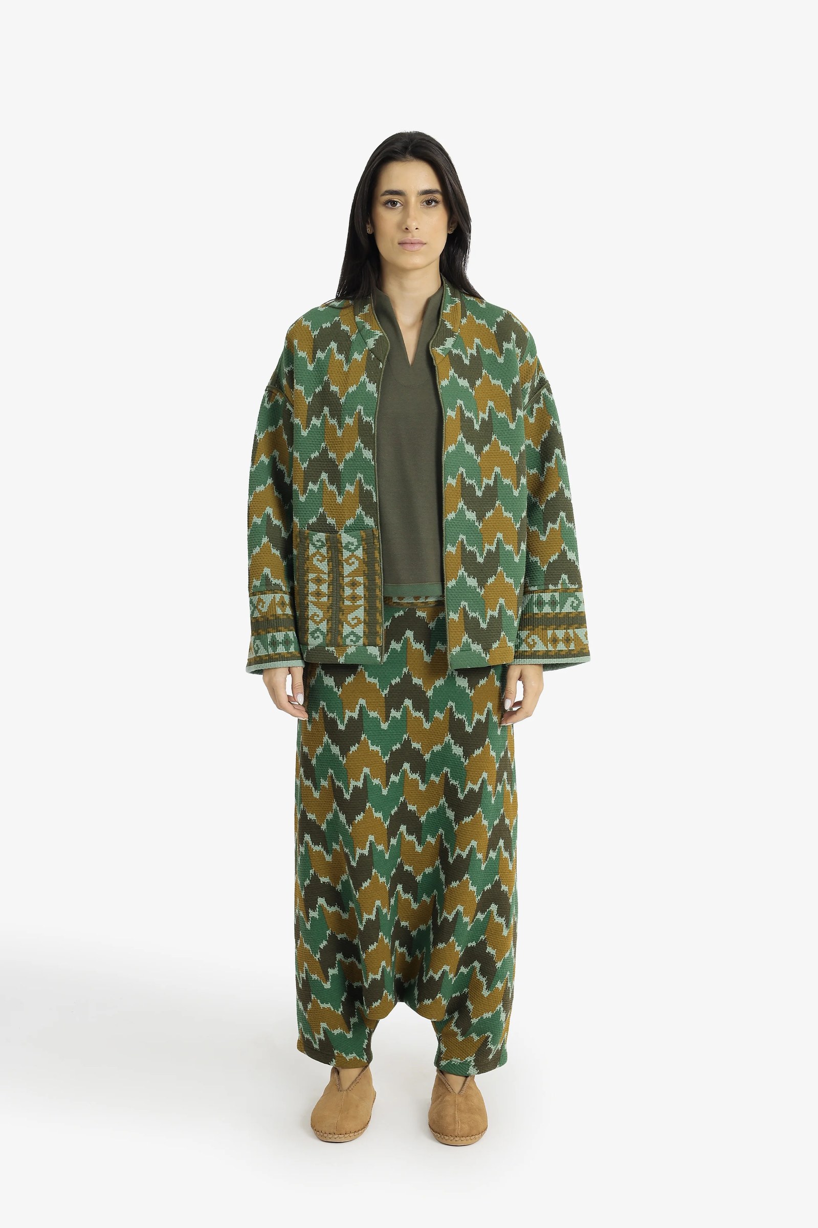 Printed quilted cotton jacket with patch pocket