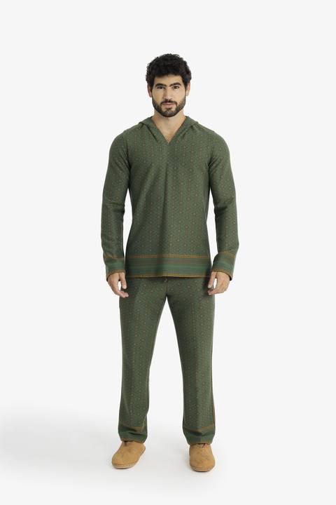 Men’s patterned jacquard hoodie with V neckline