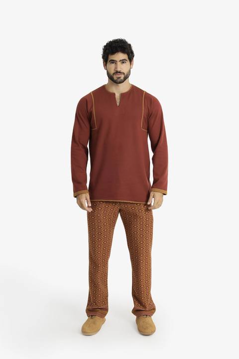 Jacquard straight-leg pants with drawstring