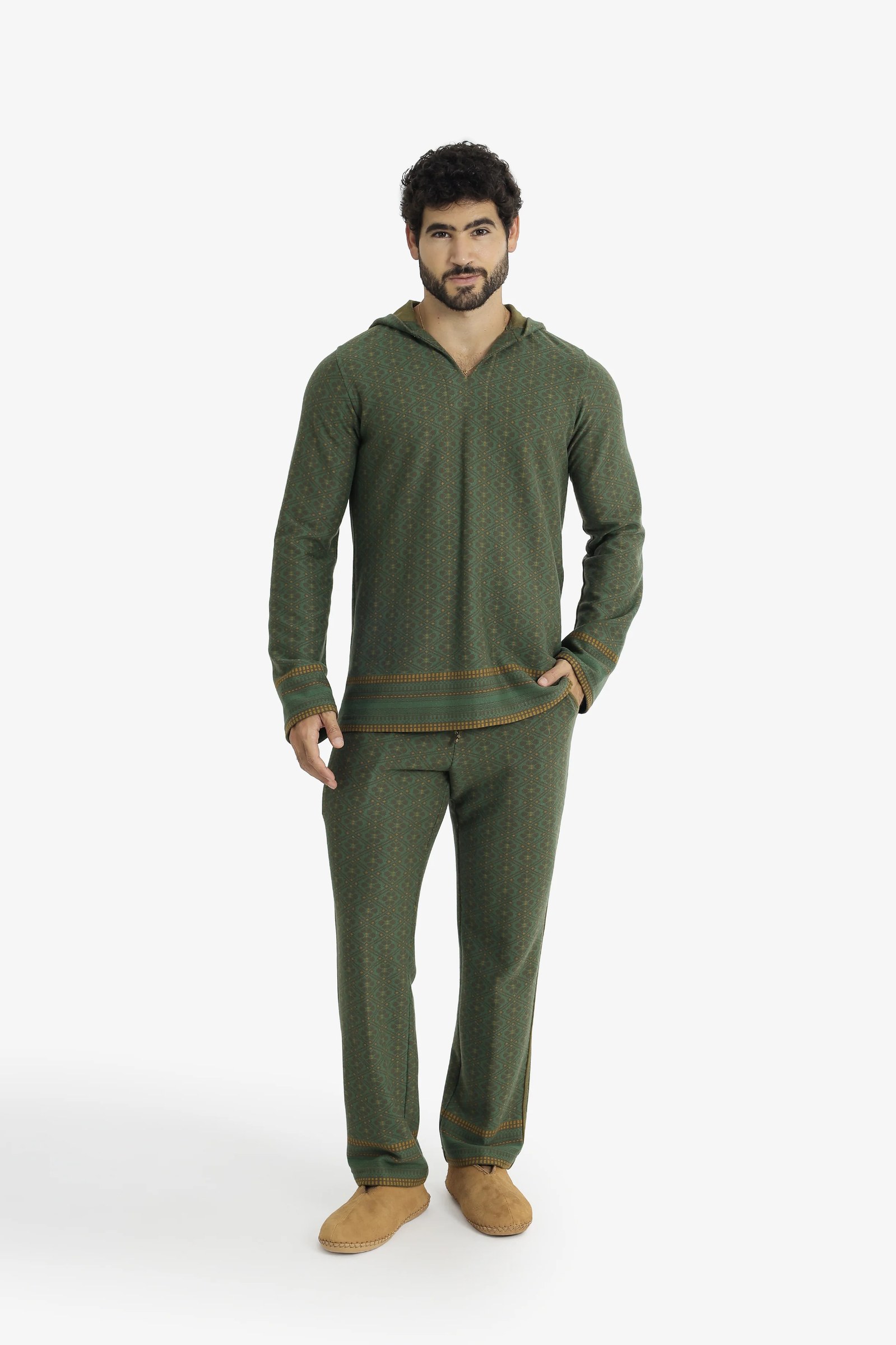Jacquard straight-leg pants with drawstring