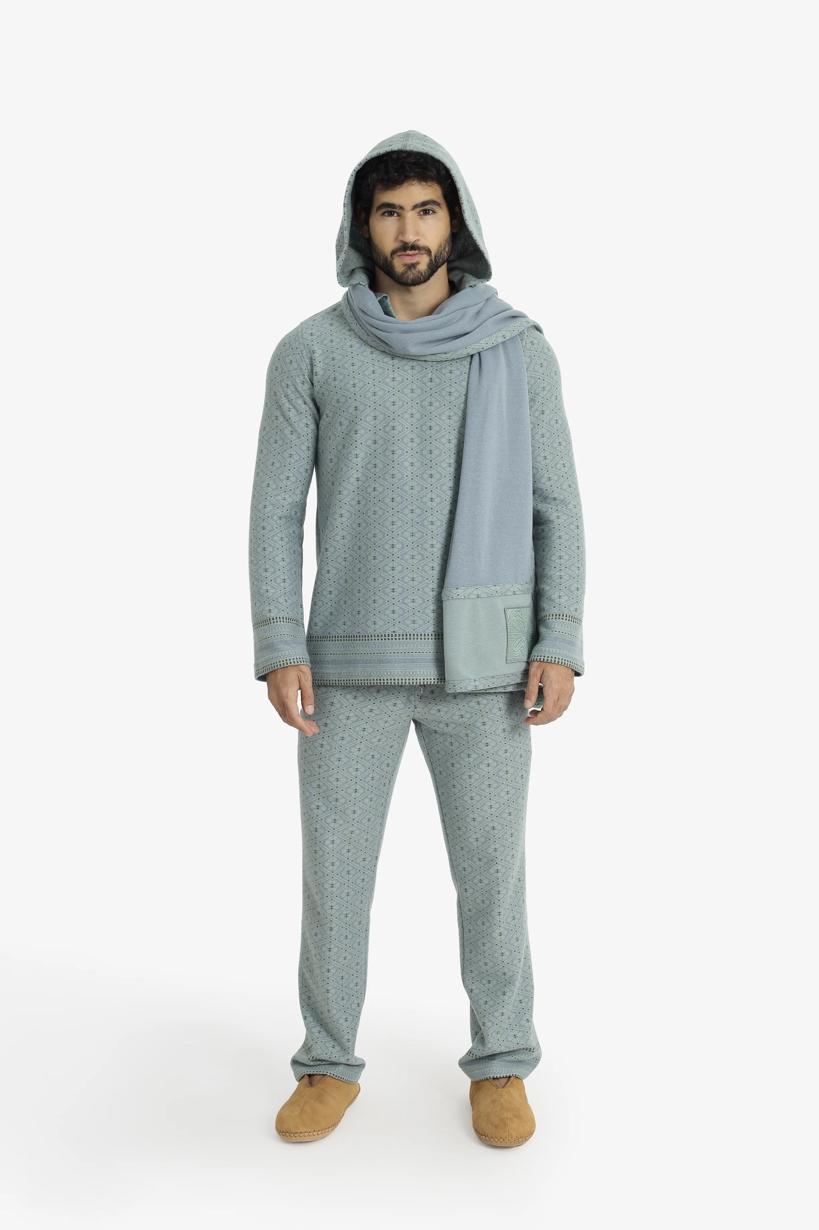 Jacquard straight-leg pants with drawstring