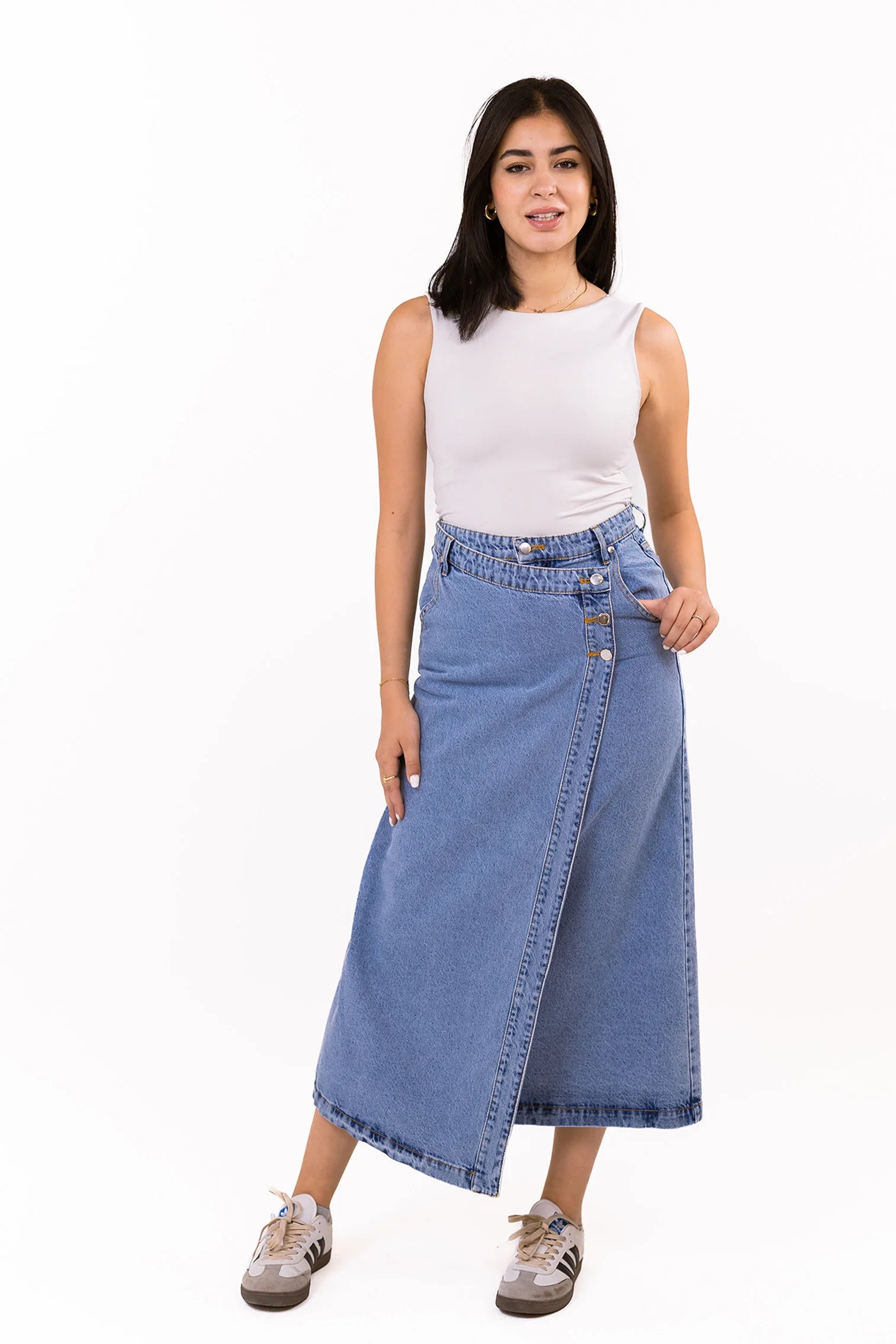 Asymmetrical Denim Maxi Skirt