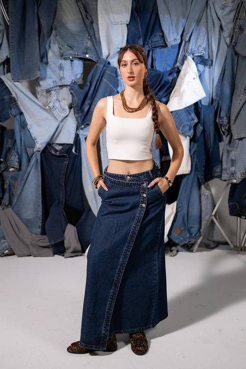 Asymmetrical Denim Maxi Skirt