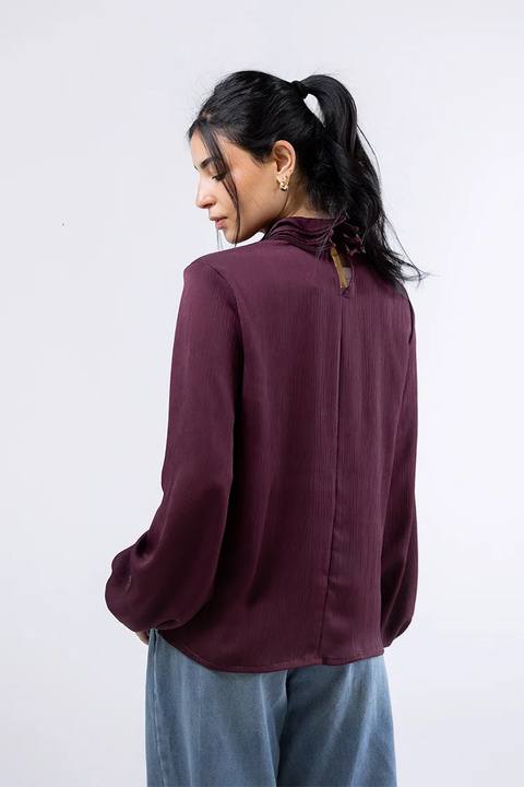 High-Neck Pleated Blouse