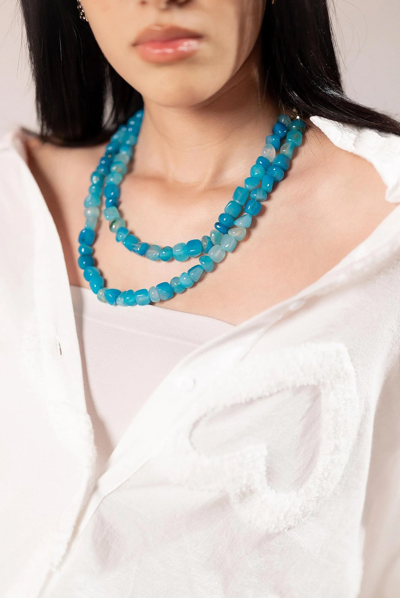 Handmade layered Neutral colored stones necklace