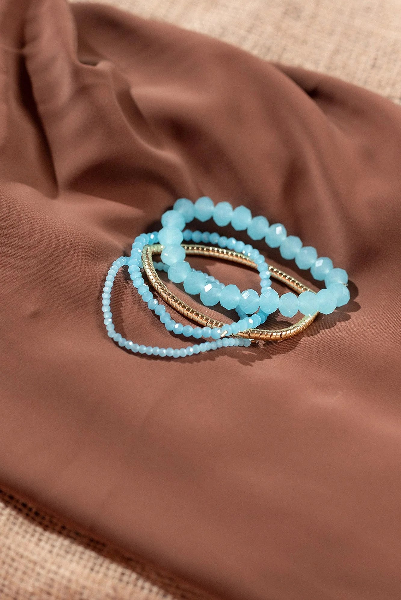 Handmade Aqua & gold crystal stack bracelet