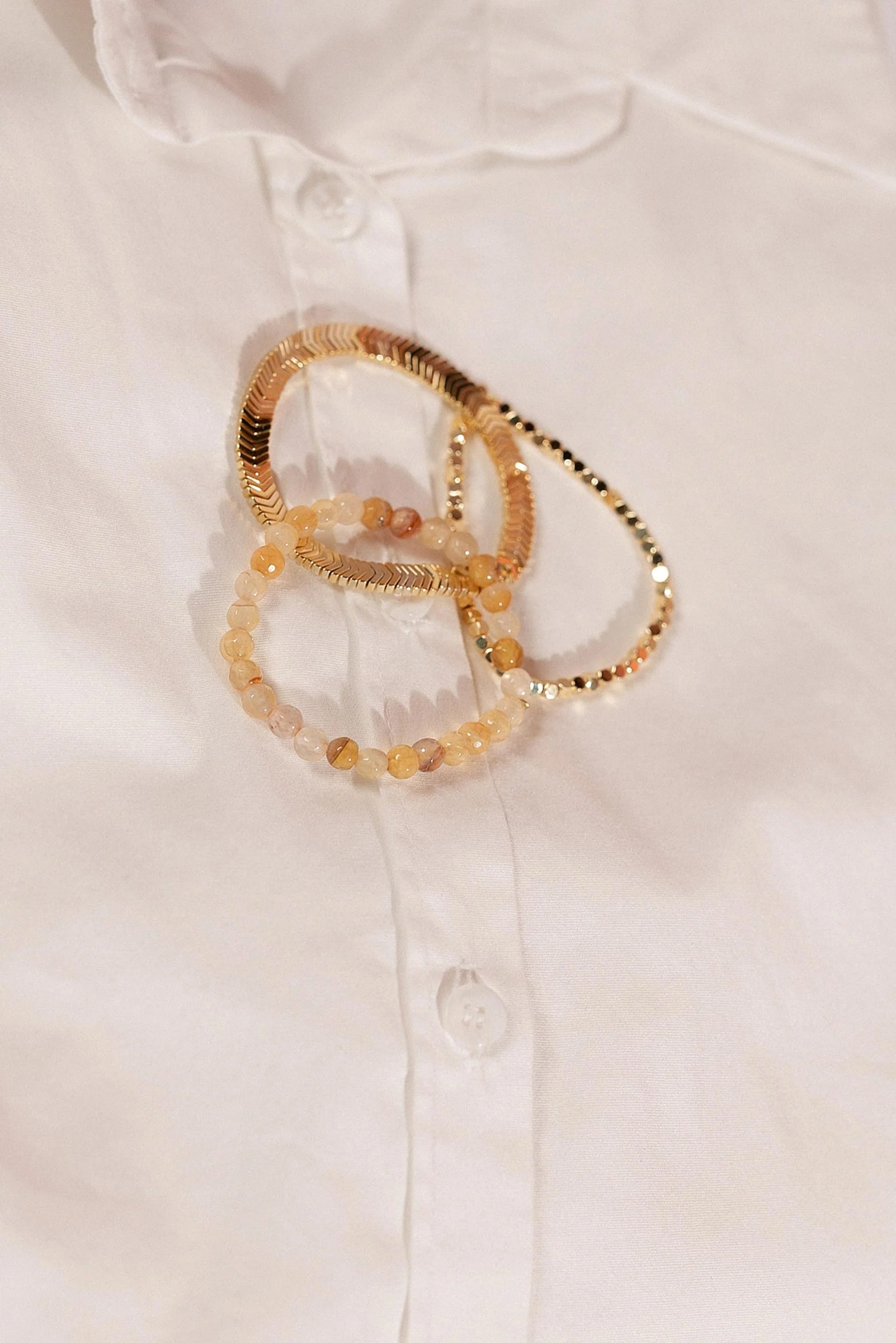 Handmade coral & gold crystal stack bracelet