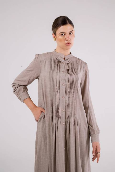 Soft Taupe Pleated Maxi Dress