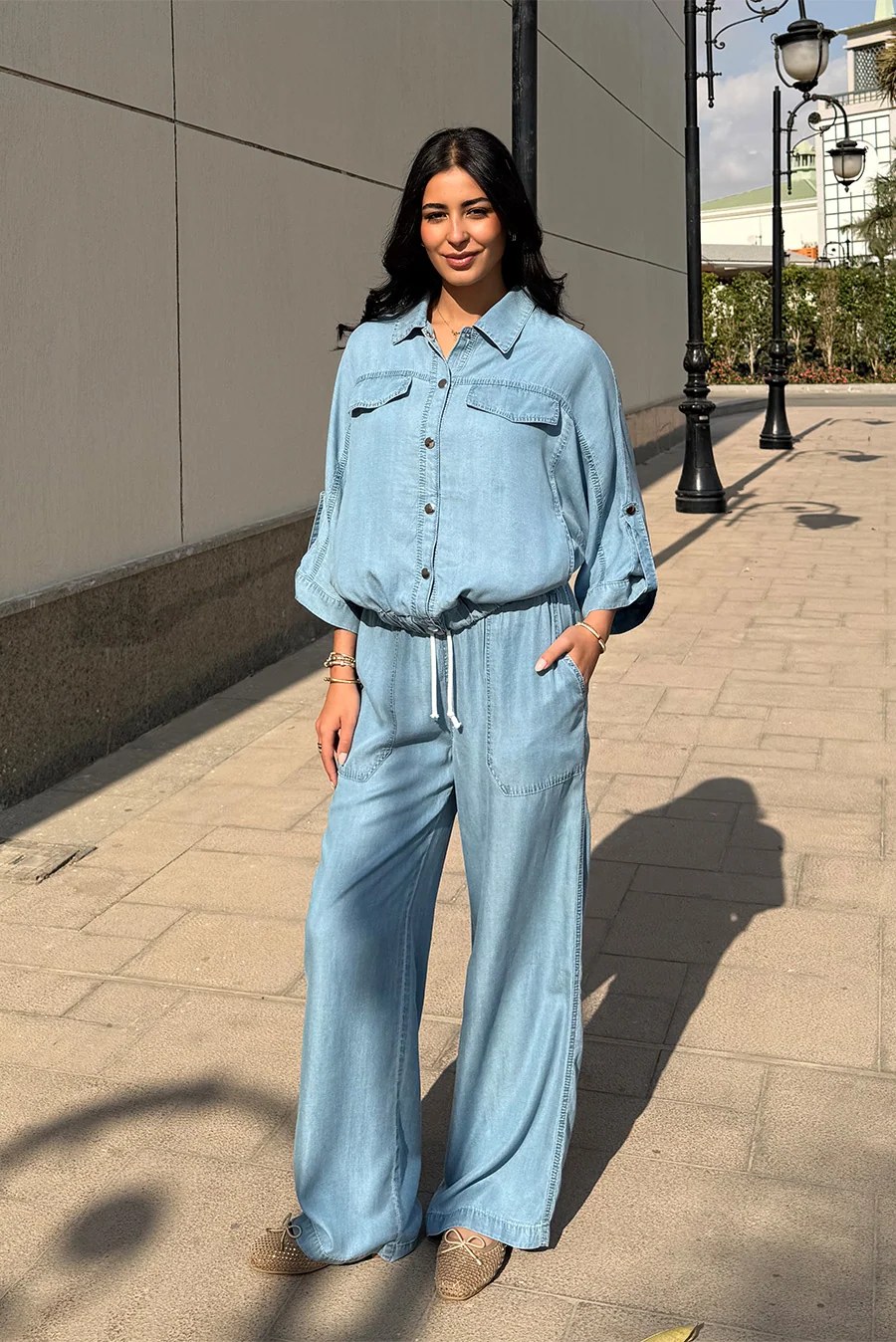 Wide-Leg Denim Pants