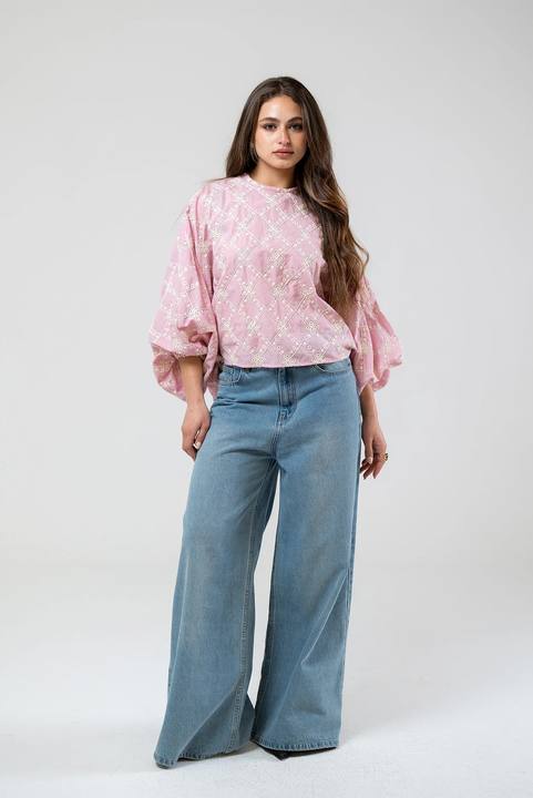 Embroidered Balloon Sleeve Blouse