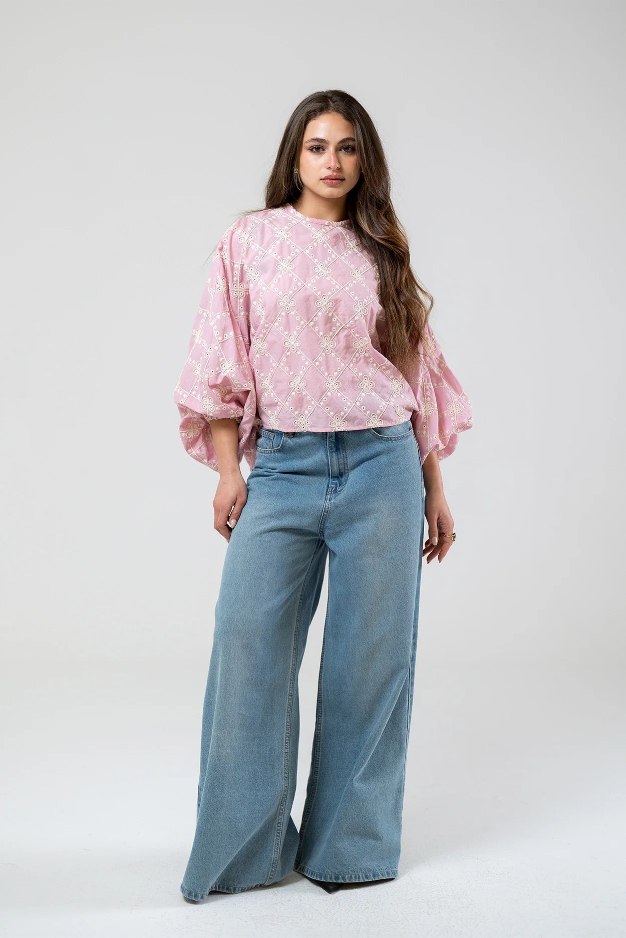 Embroidered Balloon Sleeve Blouse