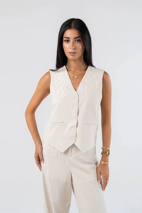 Embroidered Linen Vest