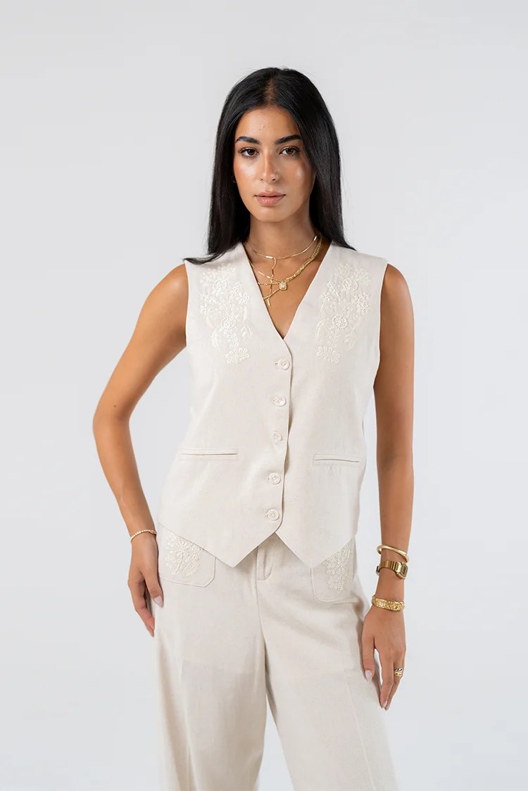 Embroidered Linen Vest