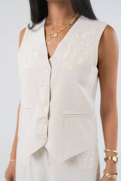 Embroidered Linen Vest
