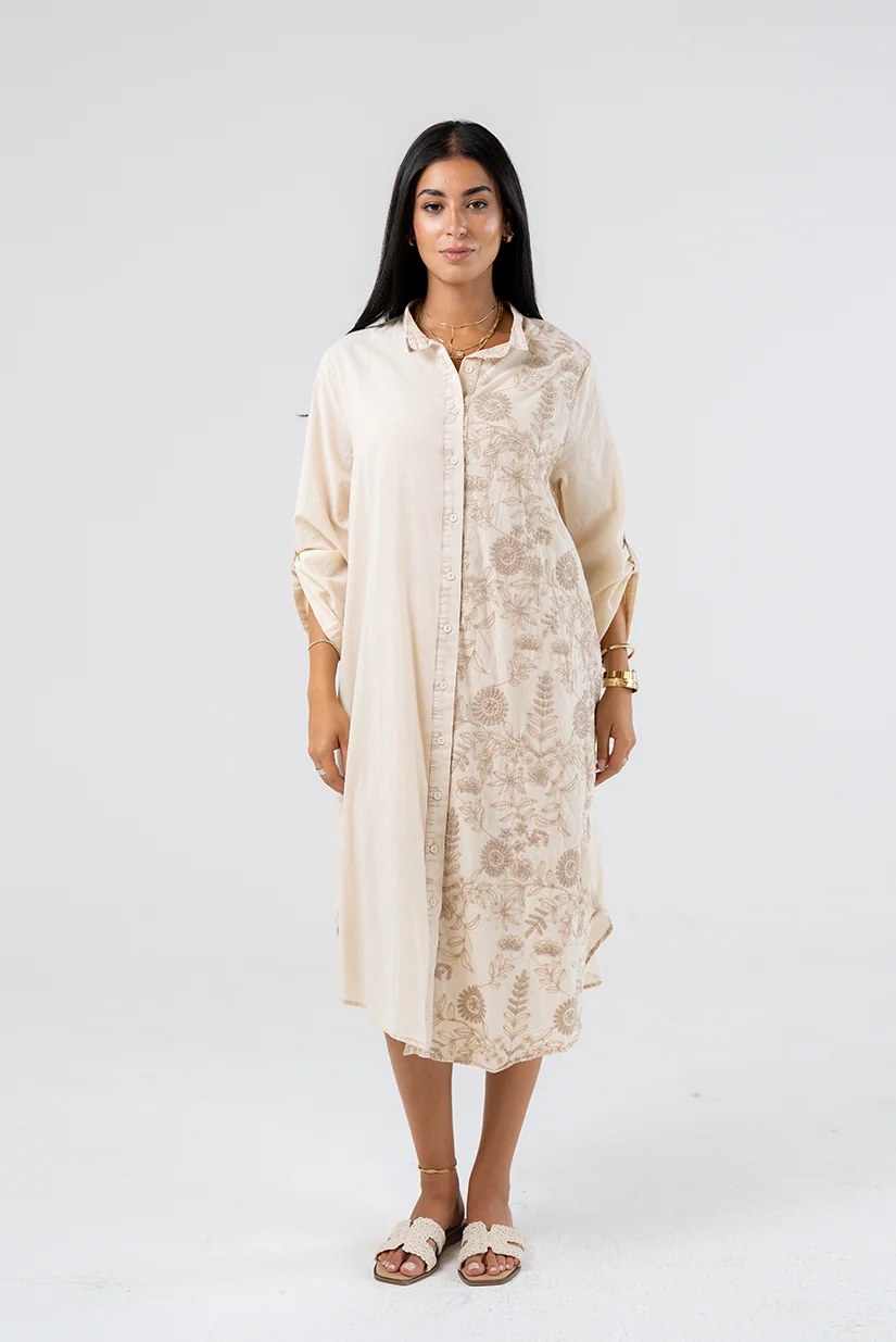 Embroidered Midi Shirt Dress