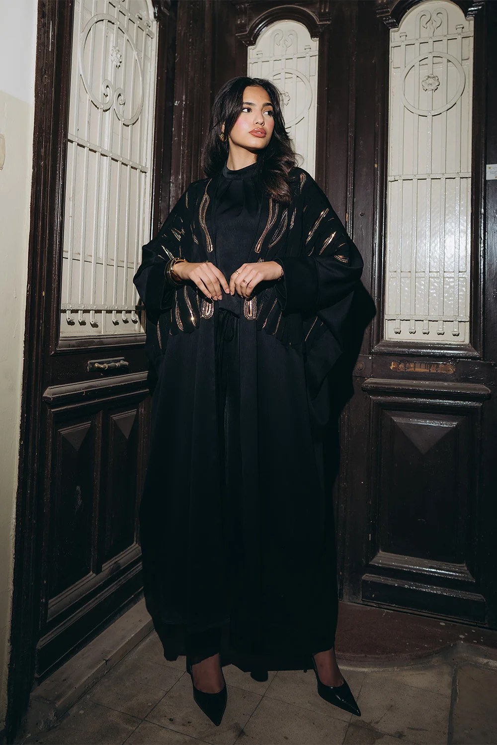 Sequined Open Abaya
