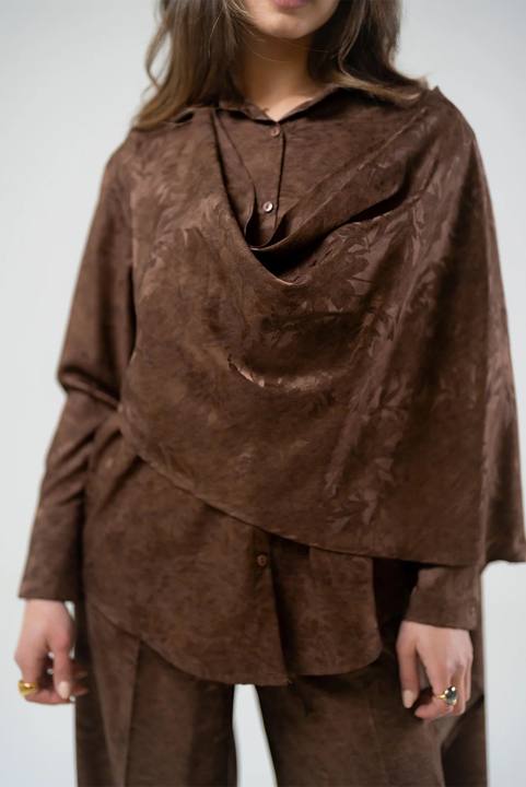 Draped Long-Sleeve Top with Scarf Detail