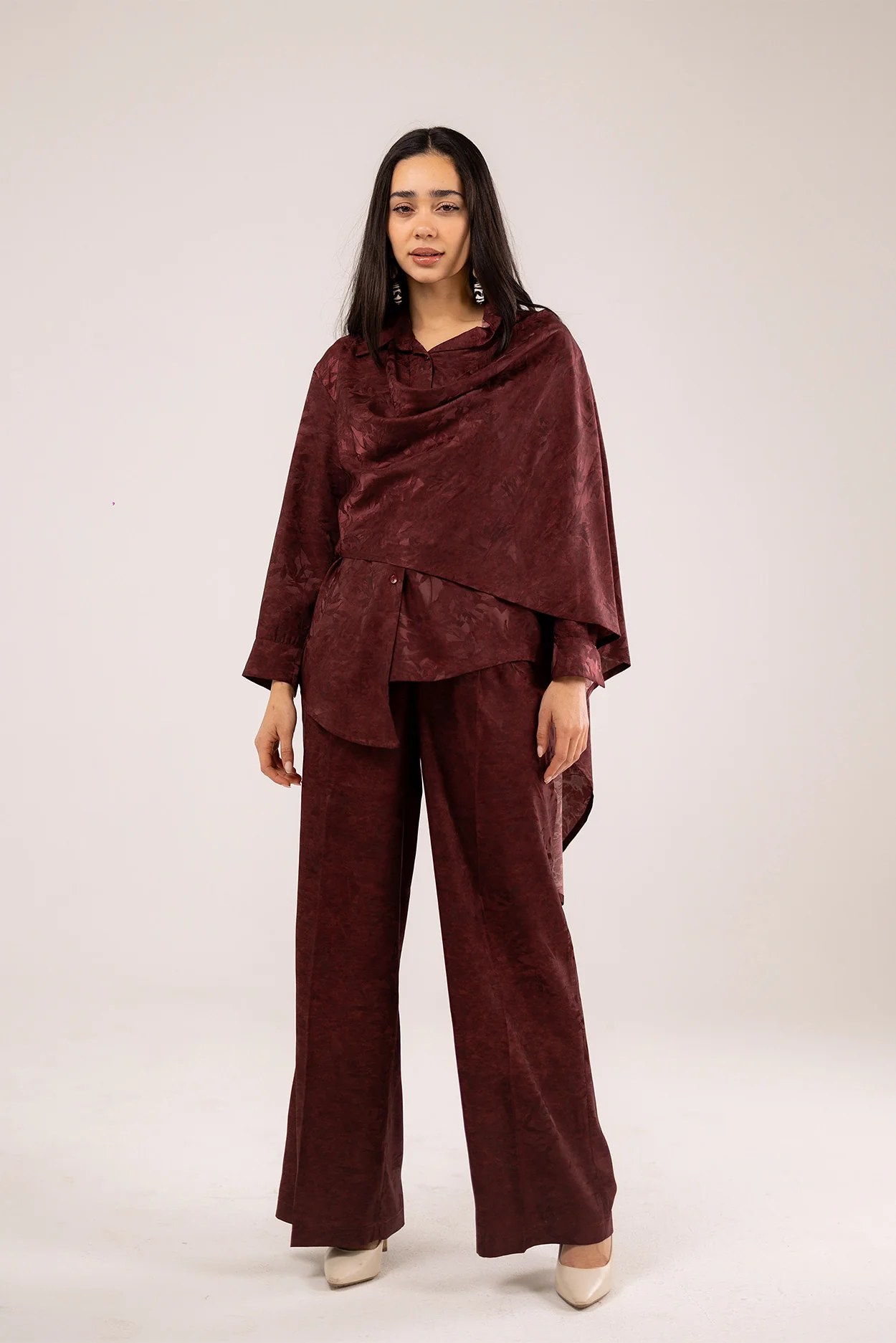 Draped Long-Sleeve Top with Scarf Detail