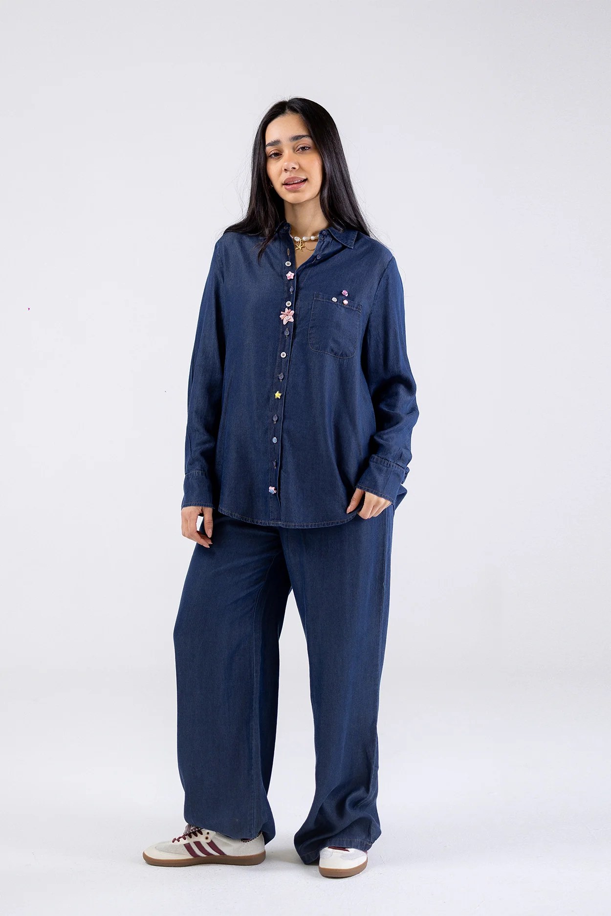 Wide-Leg Denim Pants