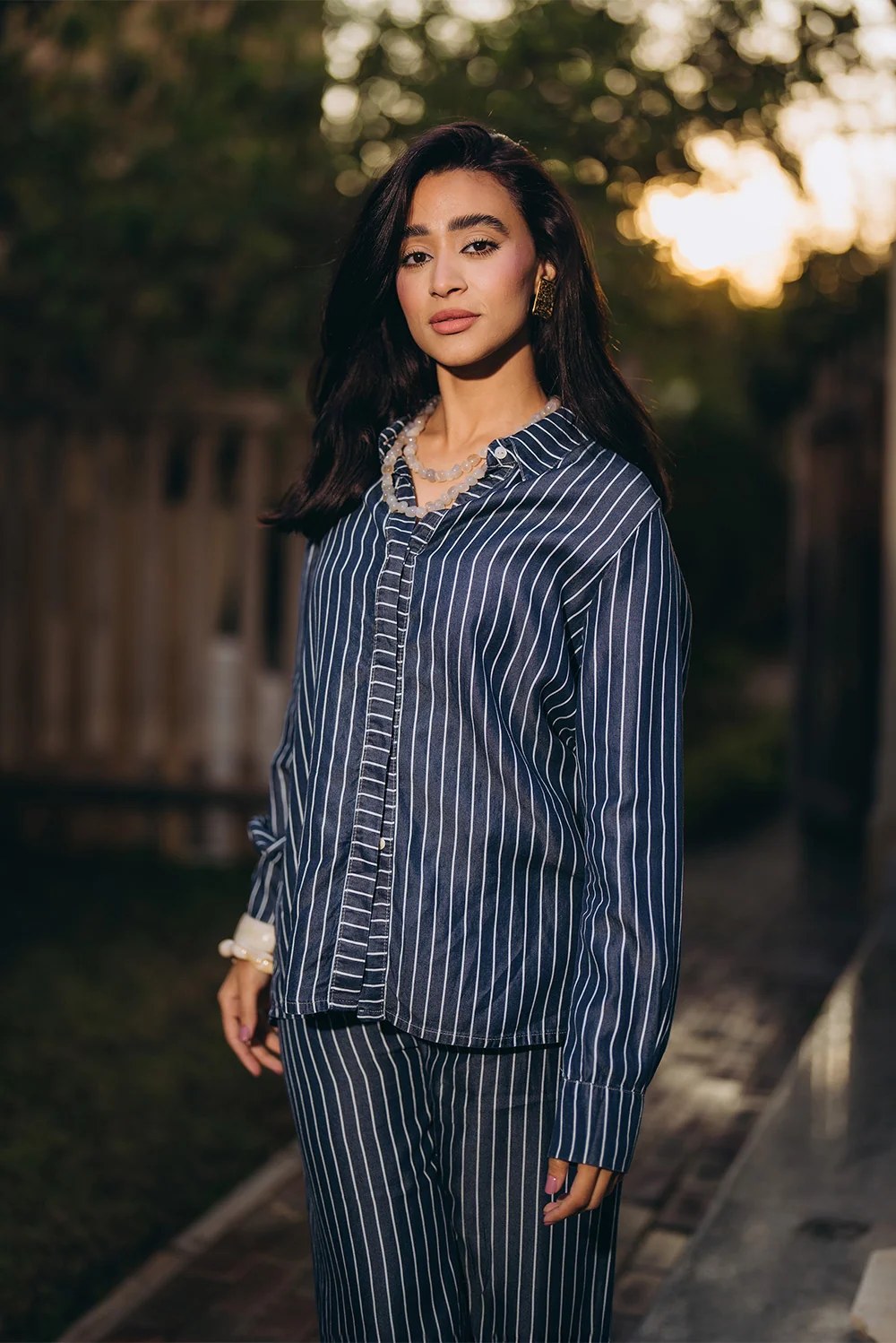 Striped Relaxed Denim Button Shirt