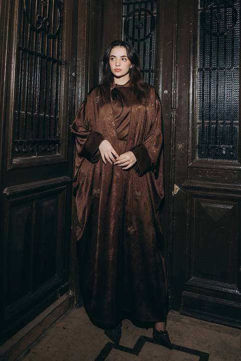 Embroidered Satin Maxi Abaya