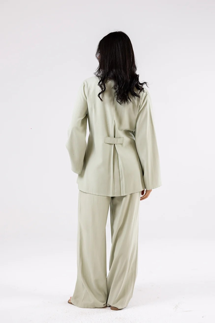 Wide-Leg Sage Green Trousers