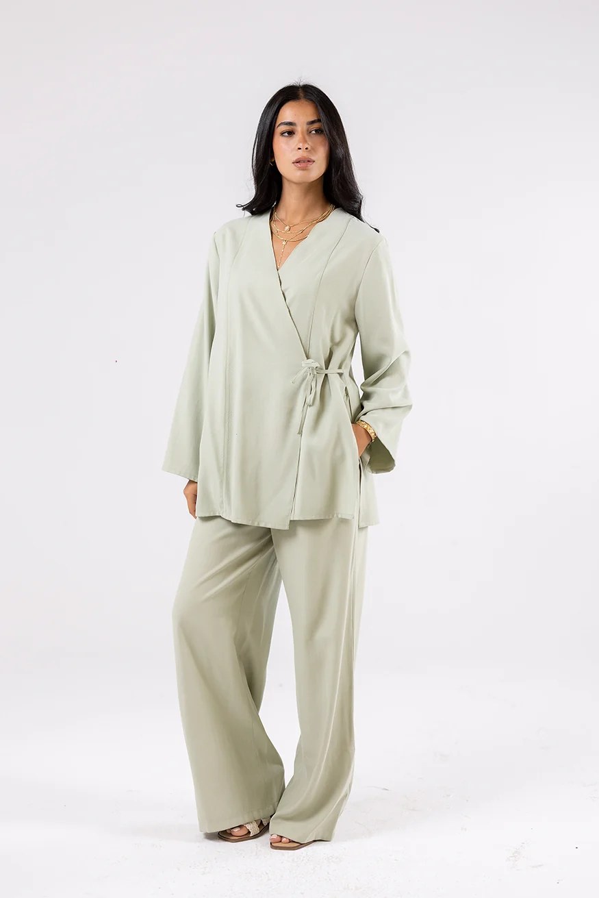Wide-Leg Sage Green Trousers