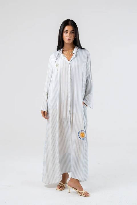 Striped Embroidered Maxi Dress