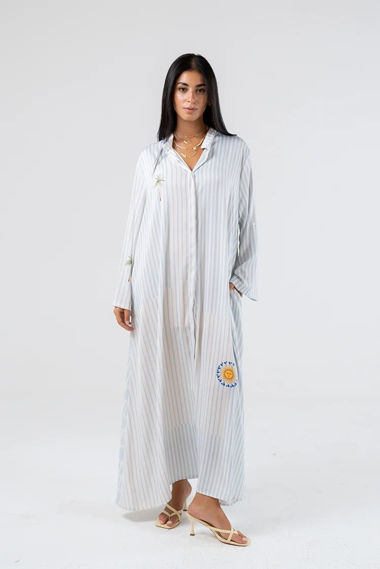 Striped Embroidered Maxi Dress