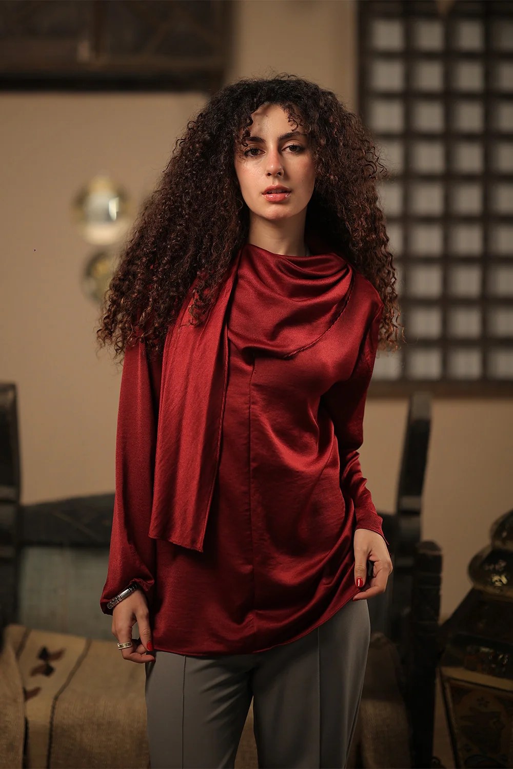 The Draped Merlot Blouse