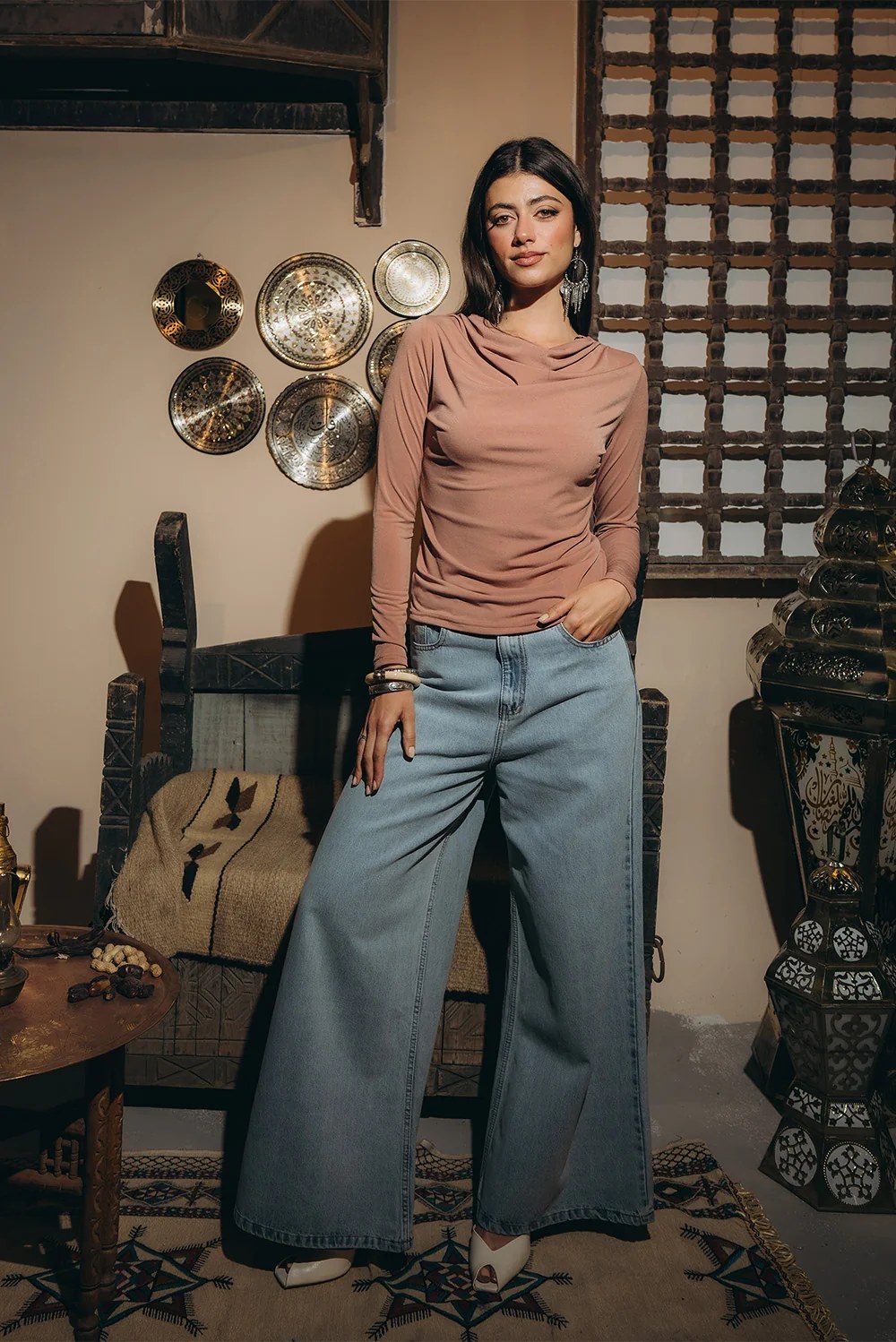 Long-Sleeve Draped Top