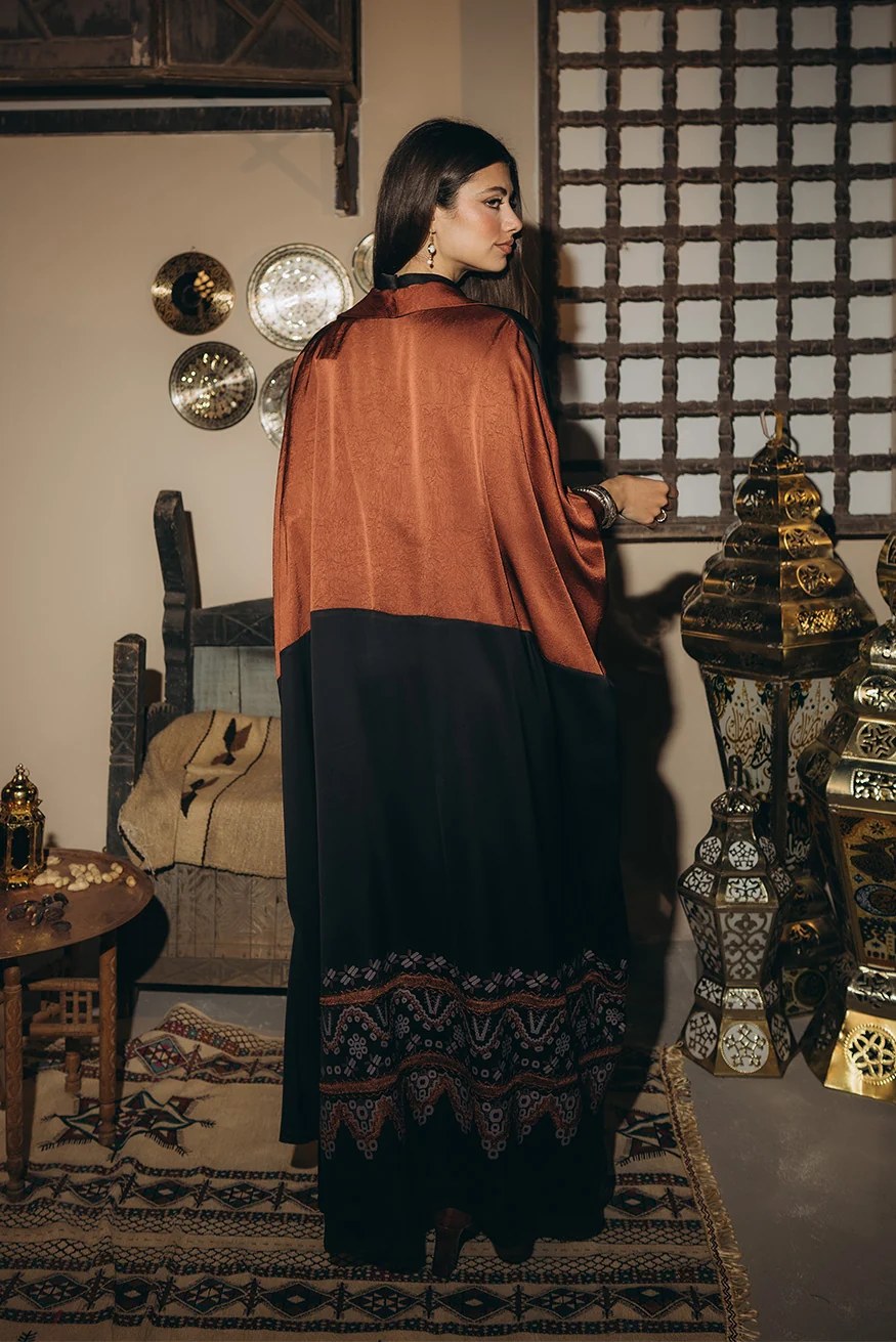 Contrast-Trim Open Abaya