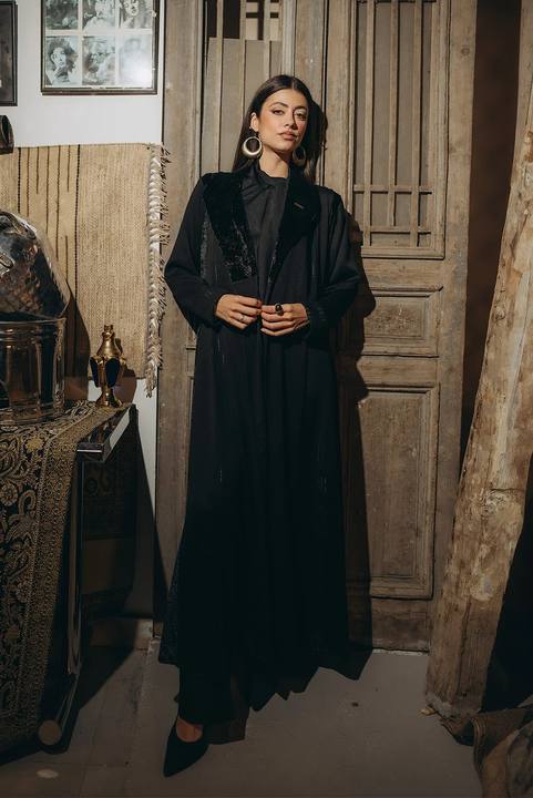 Velvet-Trimmed Abaya