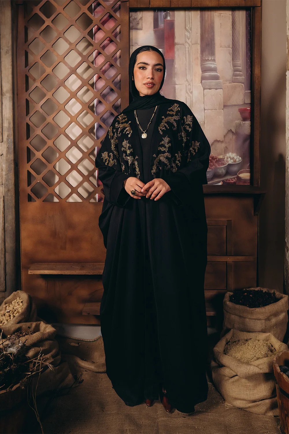 Sequined Open Abaya