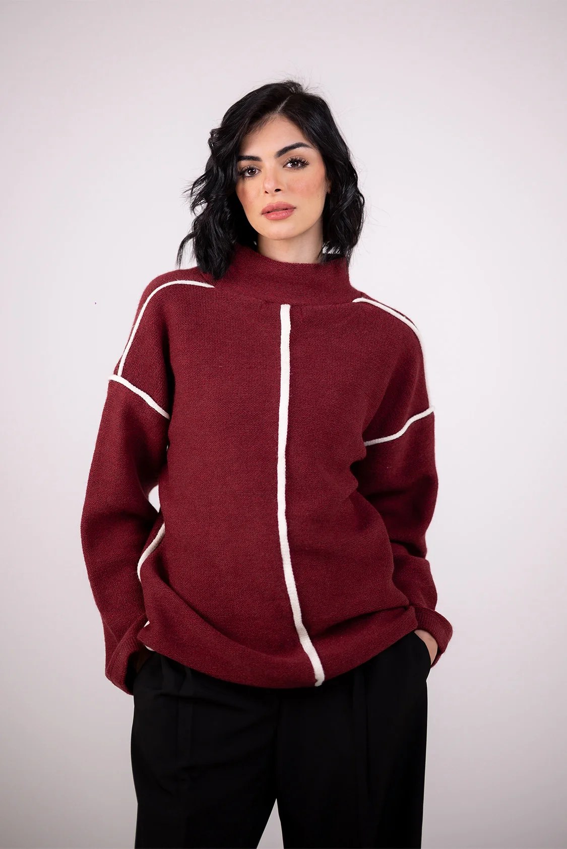 High-Neck Minimal Knit Sweater