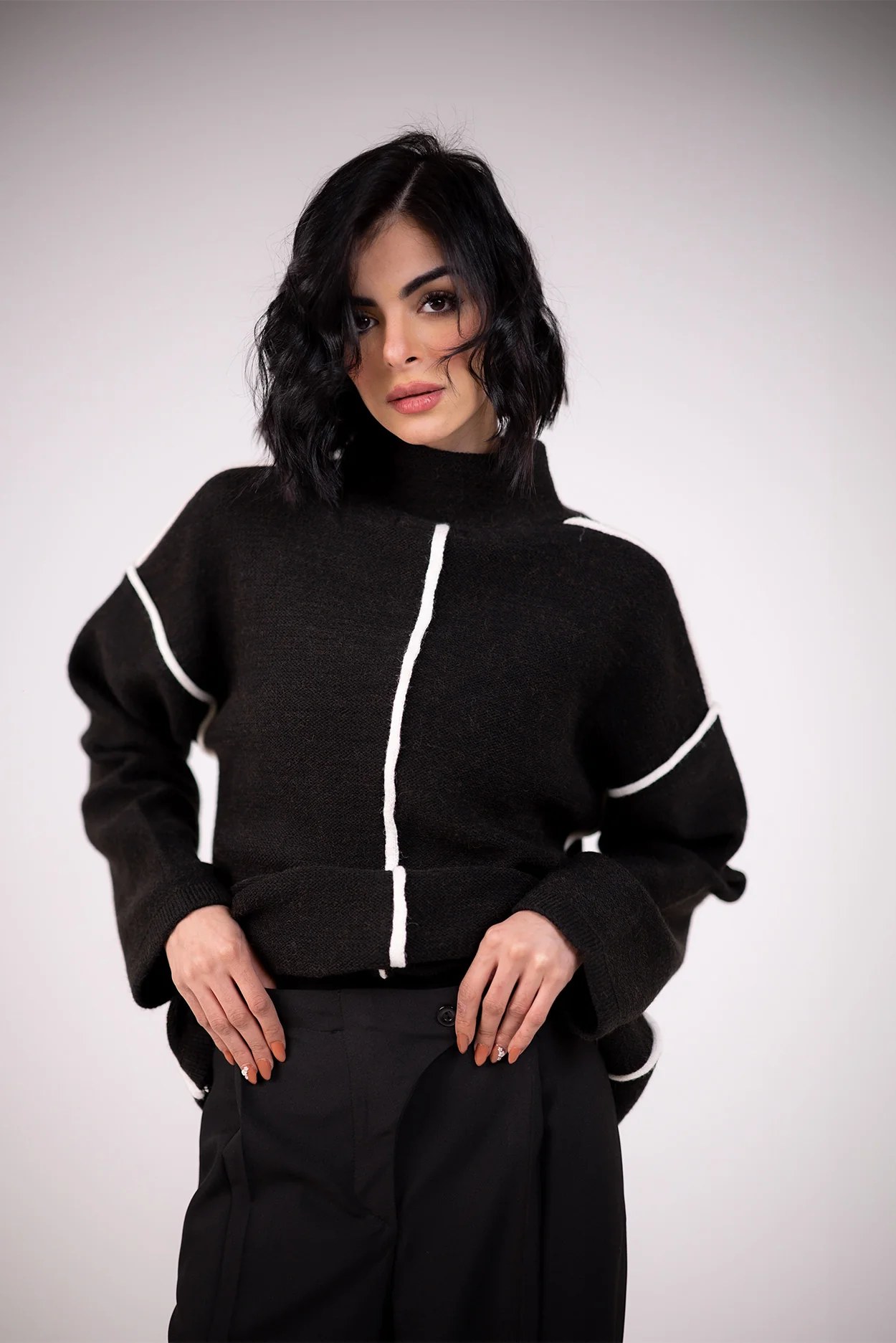 High-Neck Minimal Knit Sweater