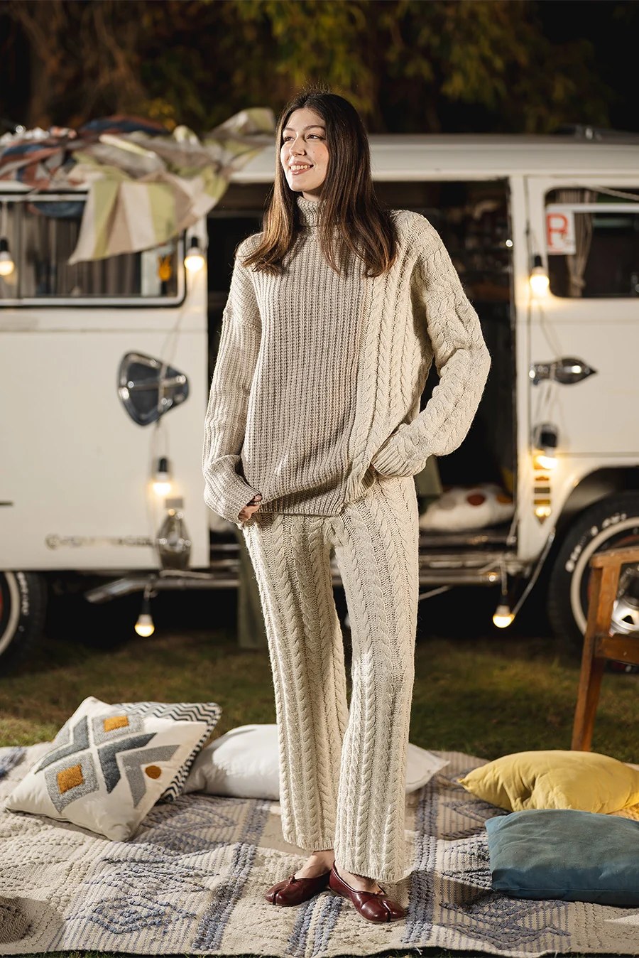 Cable-Knit Wide-Leg Pants