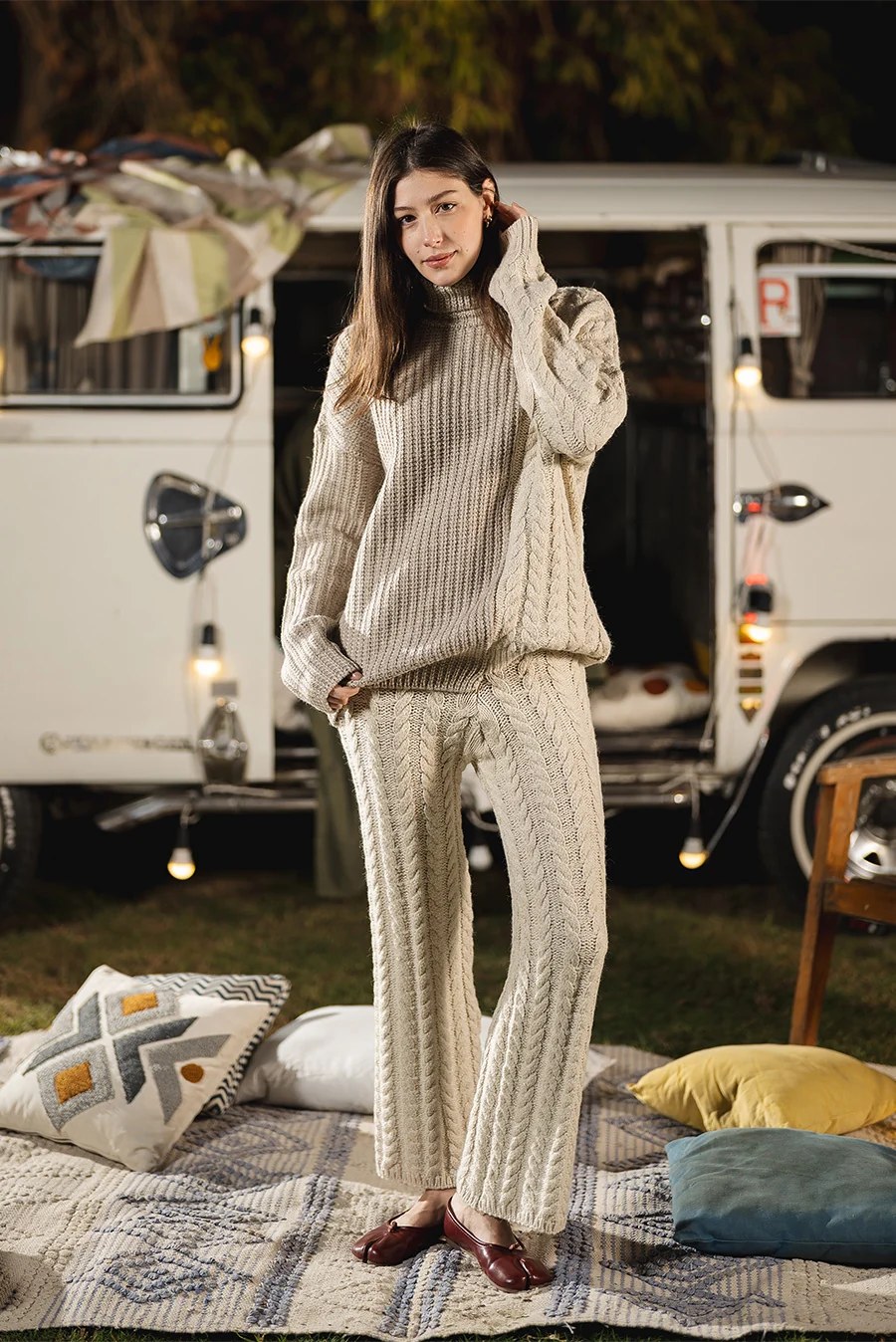Cable-Knit Wide-Leg Pants
