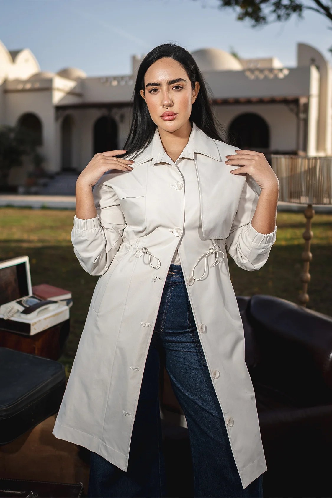 Sage Utility Trench Coat