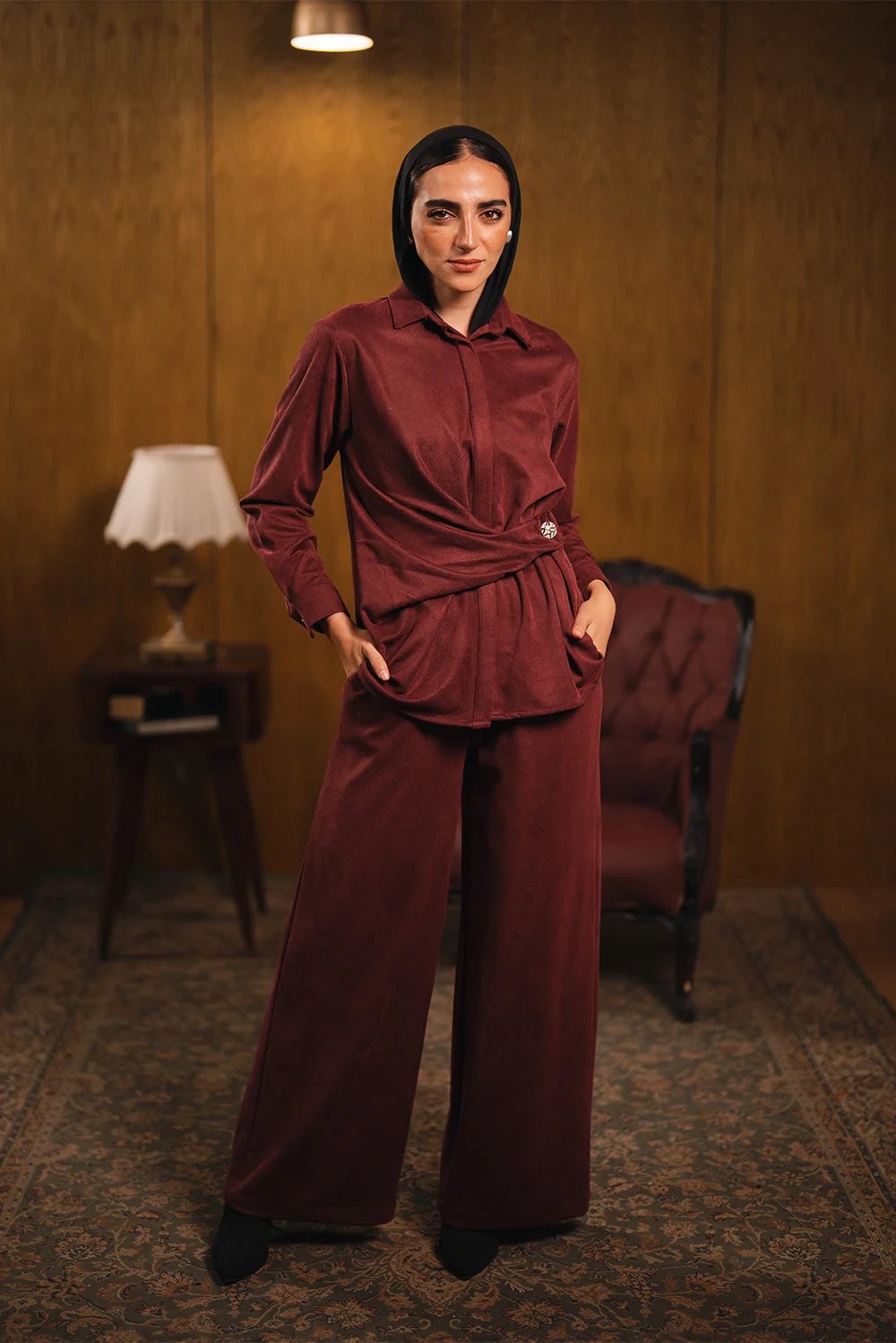 Wide-Leg Suede Trousers