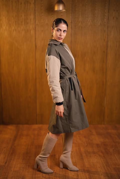 Belted Two-Tone Coat