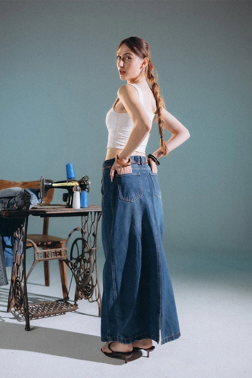 Wide Denim Skirt