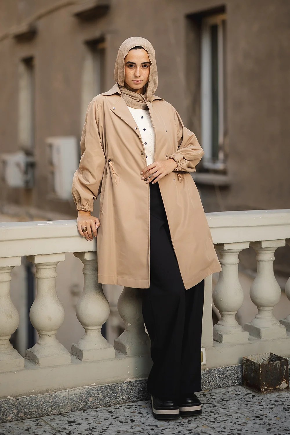 Drawstring Trench Coat