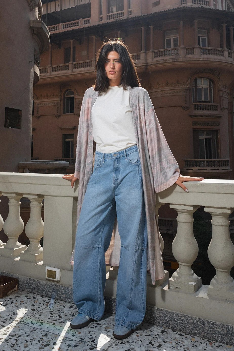 Pastel Striped Long Kimono