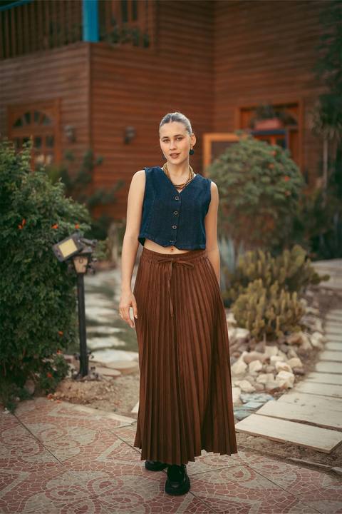 Suede Pleated Skirt