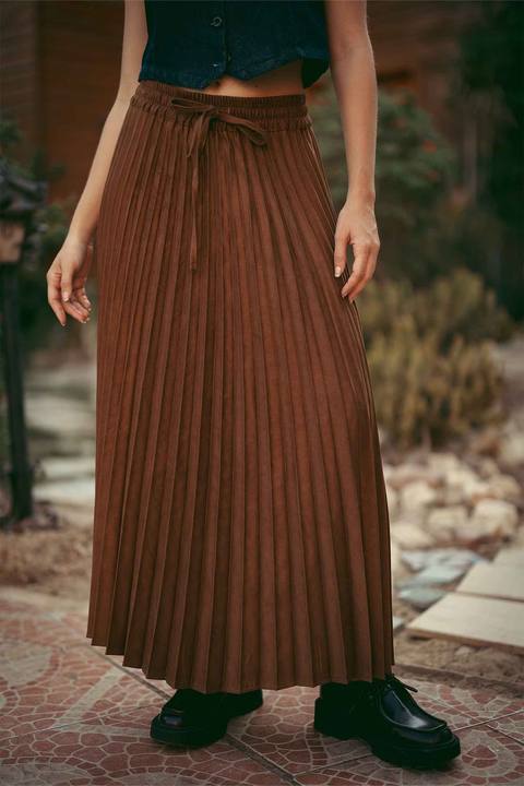 Suede Pleated Skirt