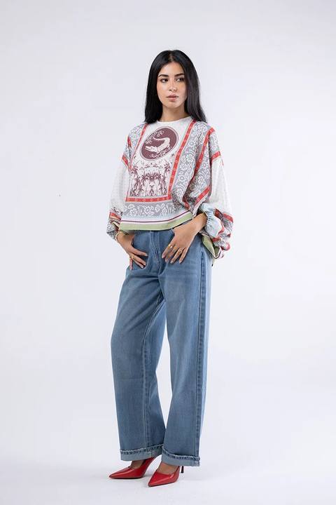 Wide-Leg Denim Pants