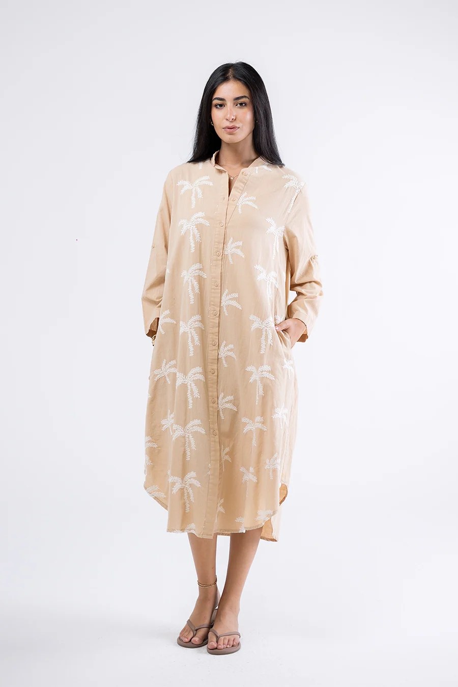 Beige Palm Shirtdress