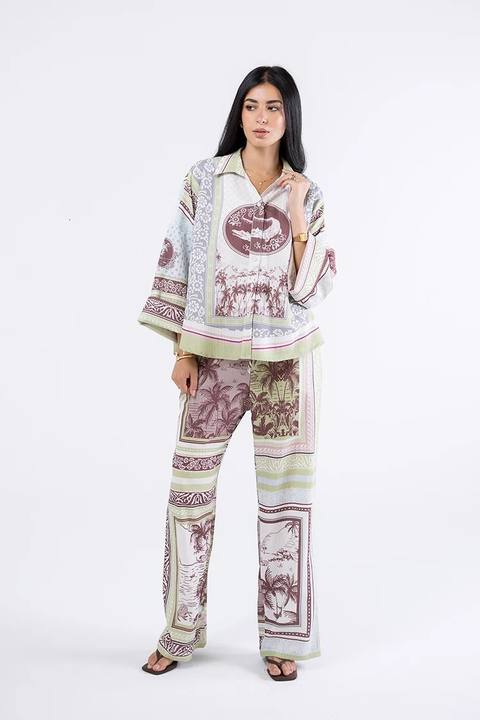 Tropical Print Wide-Leg Pants