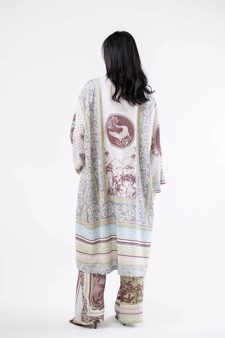 Tropical Print Long Kimono